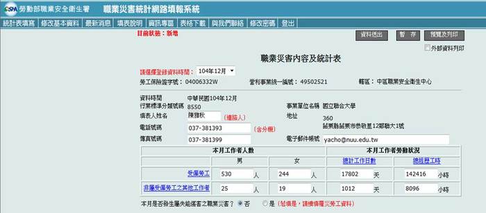 公告-本校職業災害統計月報表-104年12月份圖片